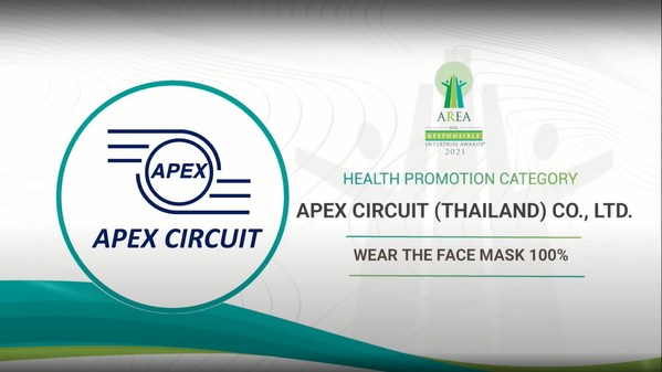 Apex Circuit (Thailand) Co., Ltd. Awarded at the Asia Responsible Enterprise Awards 2021 for 'Wear the Face Mask 100%' under Health Promotion Category