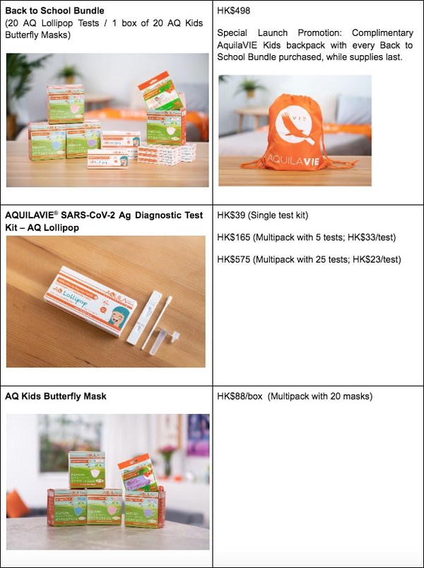 AQUILAVIE LAUNCHES SAFE AND PAINLESS 'AQ LOLLIPOP' DUAL-USE COVID-19 RAPID TEST KIT FOR KIDS IN DISCOUNTED BACK-TO-SCHOOL BUNDLE