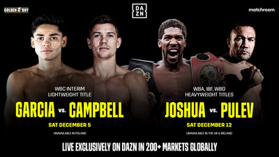 DAZN Debuts Global Platform With Ryan Garcia Vs. Luke Campbell On Dec. 5 And Anthony Joshua Vs. Kubrat Pulev On Dec. 12