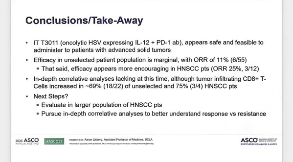 ImmVira presented latest encouraging clinical results of two proprietary products at ASCO 2023