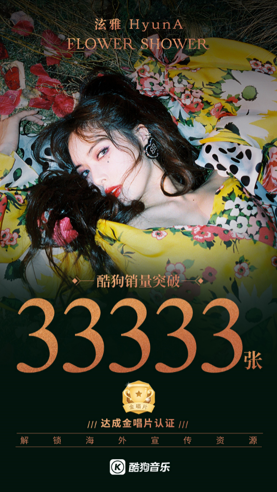 HyunA's New Single 'FLOWER SHOWER' Receives Gold Certification from KuGou