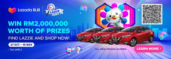 Lazada Ups the Ante for its 11.11 Biggest One-Day Sale with the Biggest Giveaways including 3 All-New Nissan Almera Turbo and Over RM2,000,000 Worth of Prizes