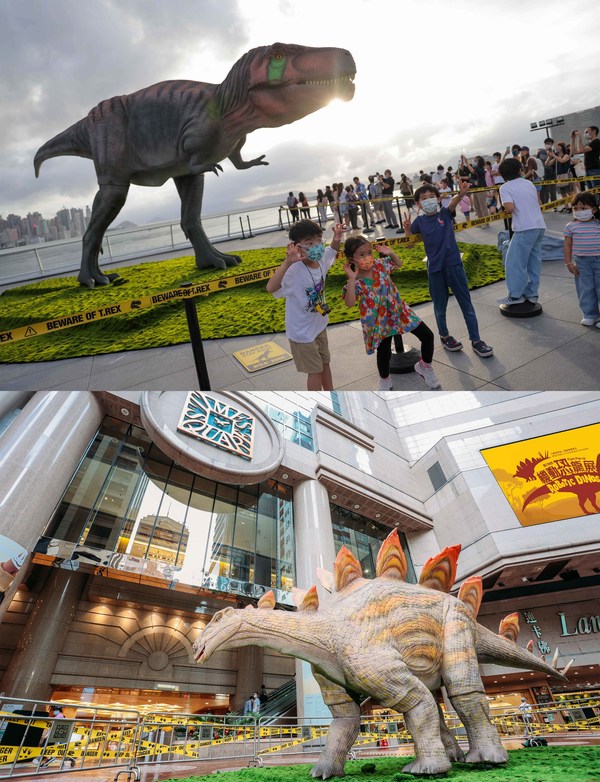 1:1 Robotic T-rex and Stegosaurus Come Alive at Hong Kong's Harbour City and Times Square