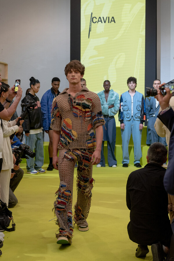 Emerging environmentally-conscious menswear brand Cavia showcased Spiber's Brewed Protein™ materials at the "S|Style sustainable style" exhibition at Pitti Immagine Uomo