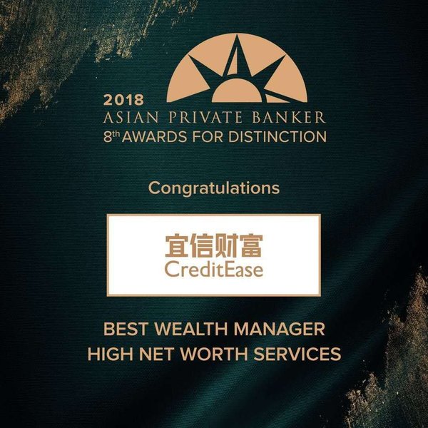 CreditEase Wealth Management Wins Four Awards at the Asian Private Banker Awards for Distinction 2018 as the Biggest Chinese Institution Winner