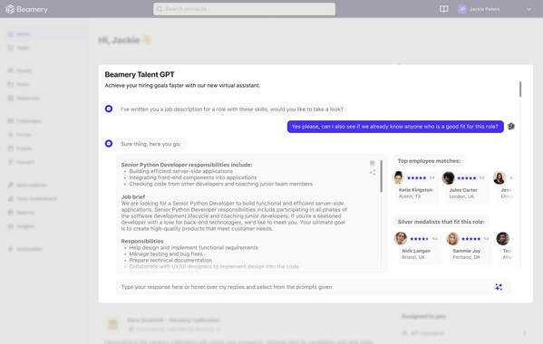 Beamery Announces TalentGPT, the World's First Generative AI for HR