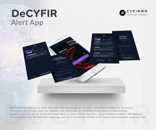 External Threat Landscape Management Co CYFIRMA launches DeCYFIR Alert App to help customers gain the ultimate time advantage by receiving threat alerts anywhere, anytime as they emerge