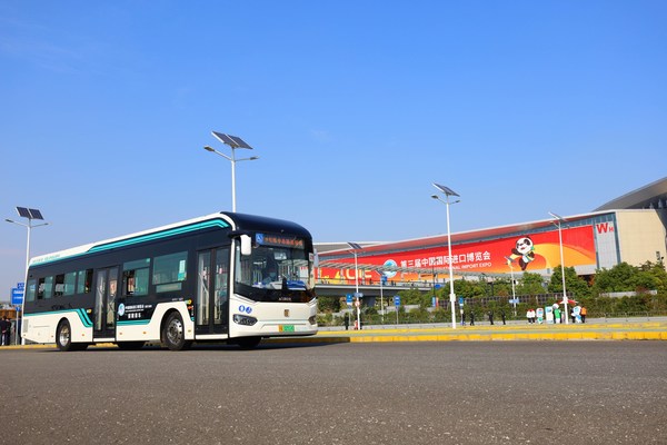 Sunwin Series 9 green buses shuttle visitors to and from CIIE