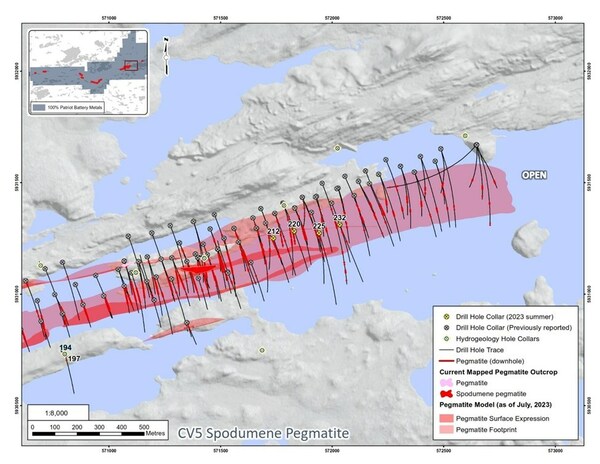 Patriot Extends Strike Length to 4.35 km at the CV5 Spodumene Pegmatite, Corvette Property, Quebec, Canada